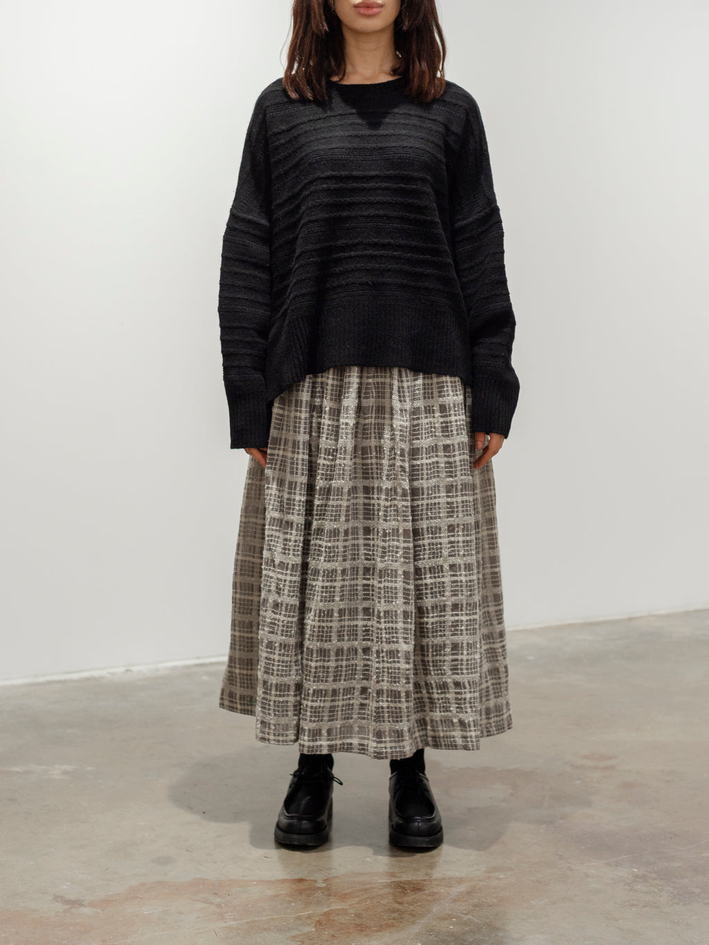 Namu Shop - Ichi Antiquites Wool Check Skirt - Mocha