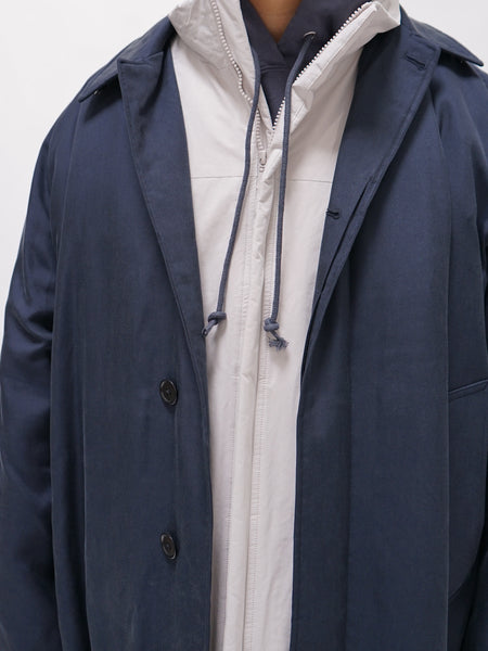 Kaptain Sunshine Washed Silk Gabardine Padding Walker Coat - Navy