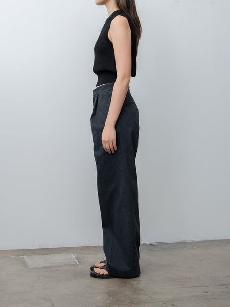 Auralee Garment-Dyed Finx Light Chino One-Tuck Wide Pants - Black