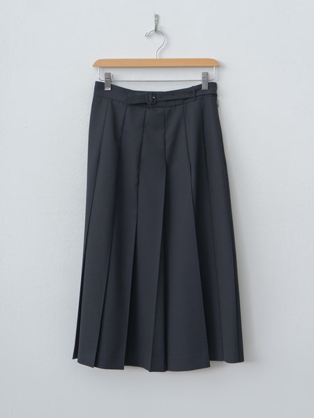 Auralee Wool Kid Mohair Hopsack Pleated Skirt - Dark Navy | Namu Shop