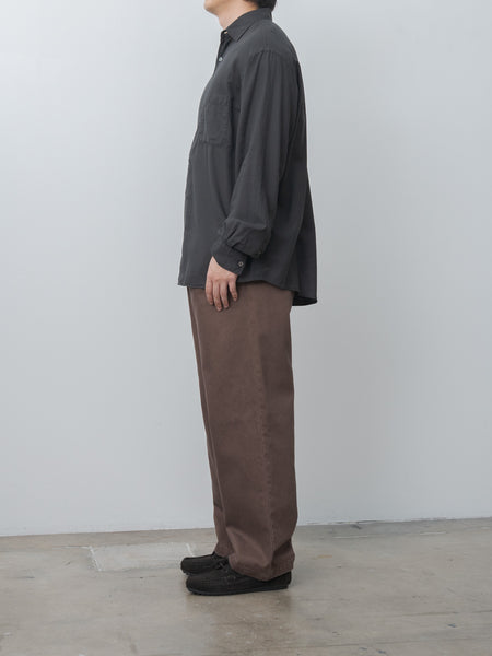 Yoke Cotton Silk Twill Garment-dyed Loose Shirt - Carbon | Namu Shop