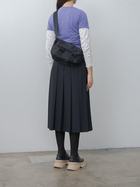 Auralee Wool Kid Mohair Hopsack Pleated Skirt - Dark Navy | Namu Shop
