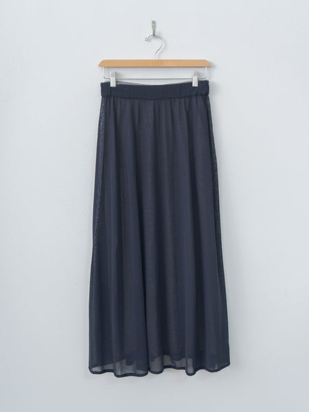 Unfil High-Twisted Cotton Sheer Knit Layered Skirt - Navy × Steel