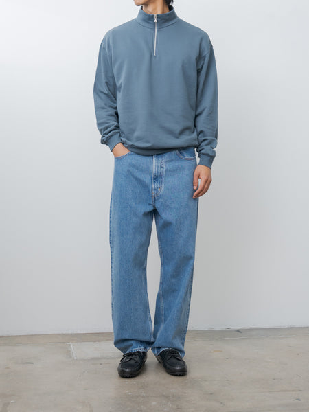Elastic High Gauge Sweat Half Zip P/O - Dusty Blue