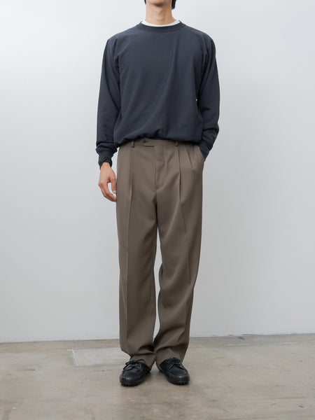 Light Wool Max Gabardine Two-Tuck Slacks - Dark Olive Brown Light Wool Max Gabardine Two-Tuck Slacks - Dark Olive Brown