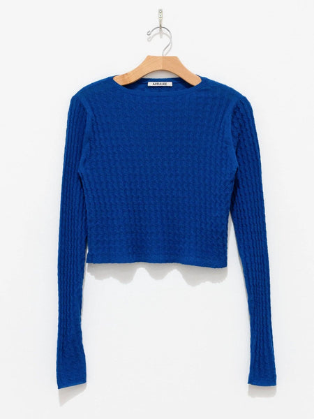 Auralee Washable Cashmere Silk Cable Knit Pullover - Blue | Namu Shop