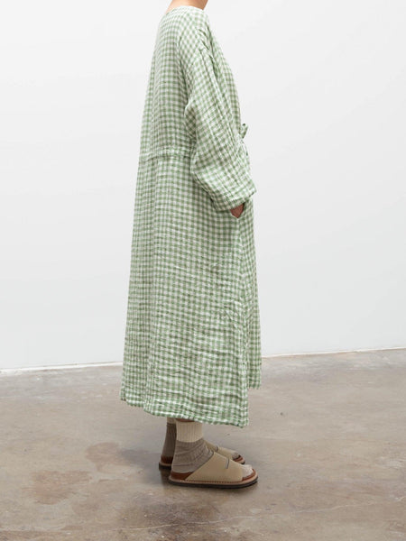 Linen Gingham Dress - White x Green Linen Gingham Dress - White x Green