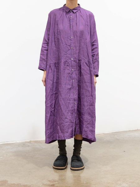 Linen Indigo Gingham Shirt Dress - Indigo x Pink