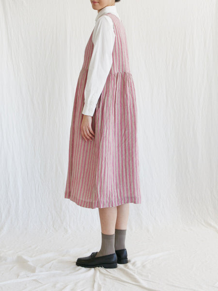 Sleeveless Linen Dress - Pink Stripe