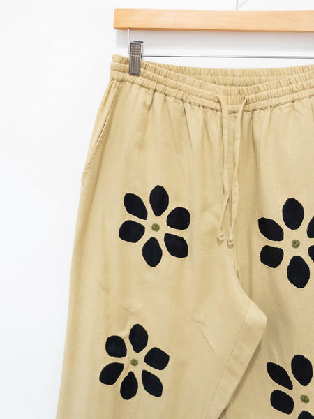 Twill Flower Cut Work Easy Pants - Beige
