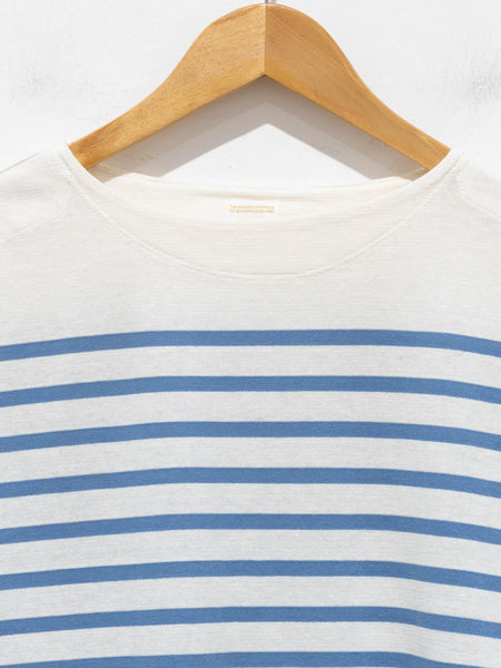 Washi Cotton Panel Border Basque Shirt - White/Pale Blue