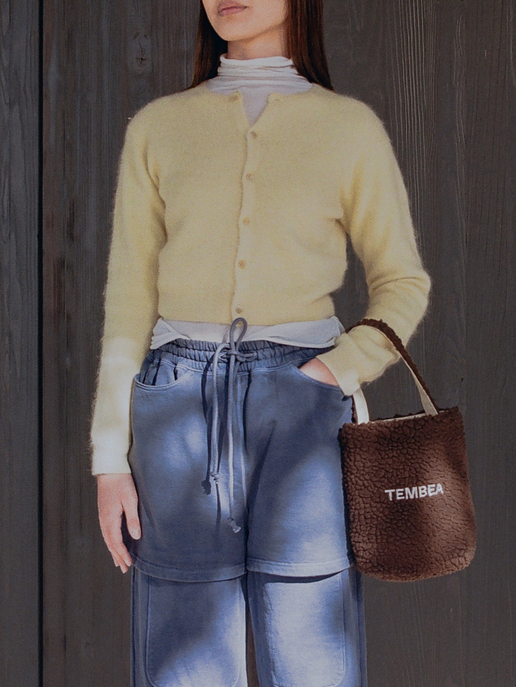 Garment-Dyed Baby Alpaca Fur Knit Crew-Neck Cardigan - Ecru