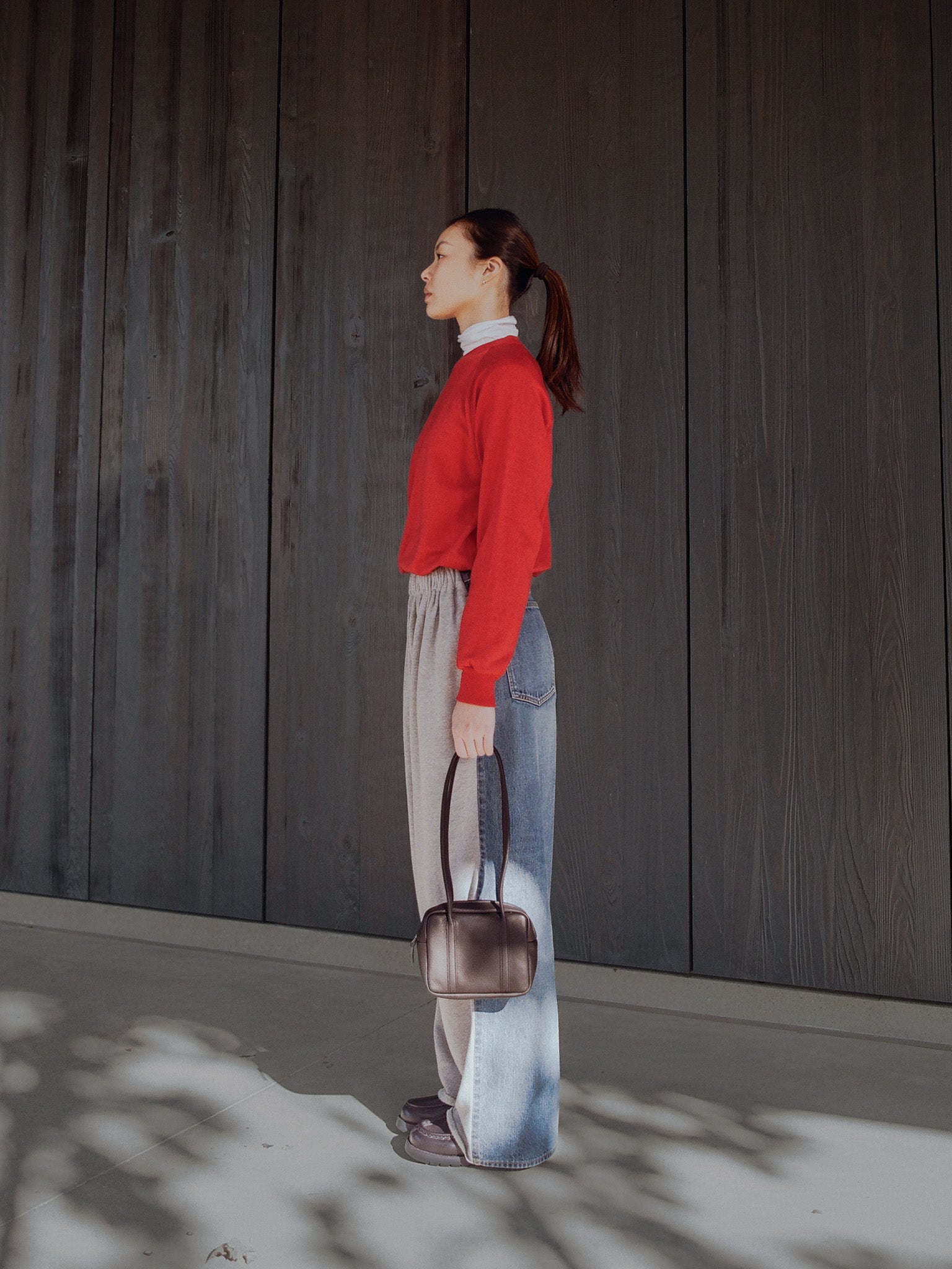 Namu Shop - Inscrire Hybrid Sweat Denim Pants - Blue Used x Light Gray