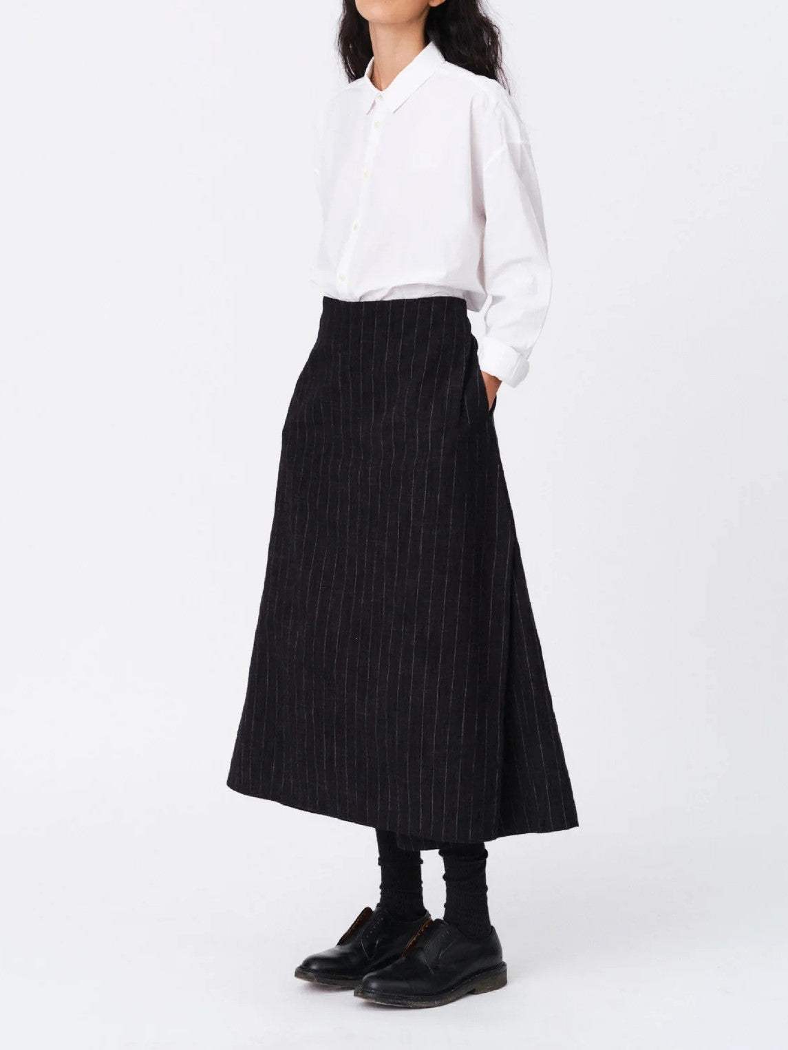 Namu Shop - Toogood The Printer Culotte - Crumpled Pinstripe Flint