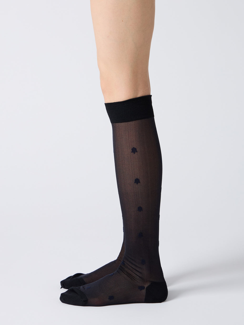 Small Flower Knee High Socks - Black