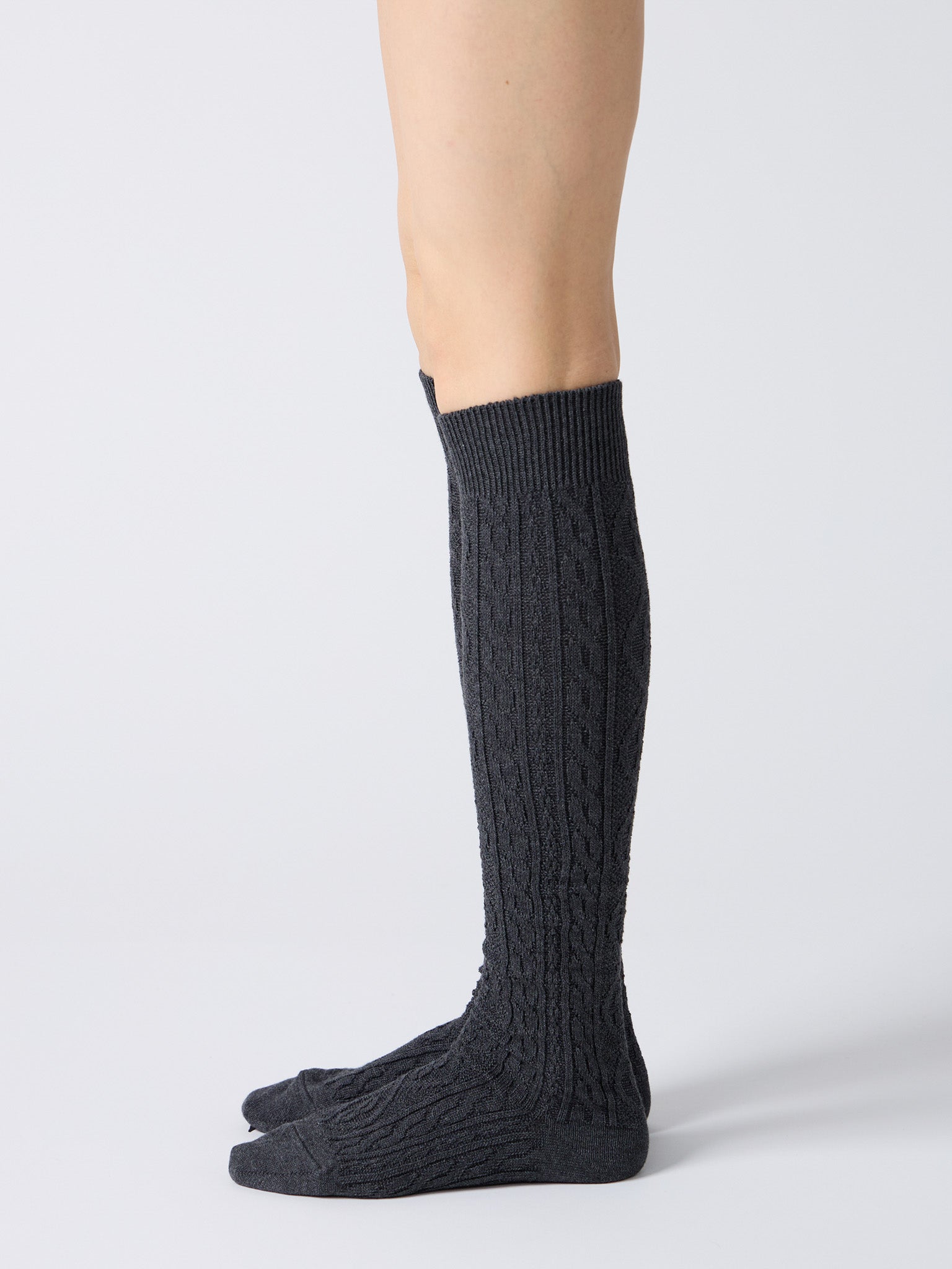Cashmere Blend Cable Knee High Socks - Charcoal, Red, Light Blue