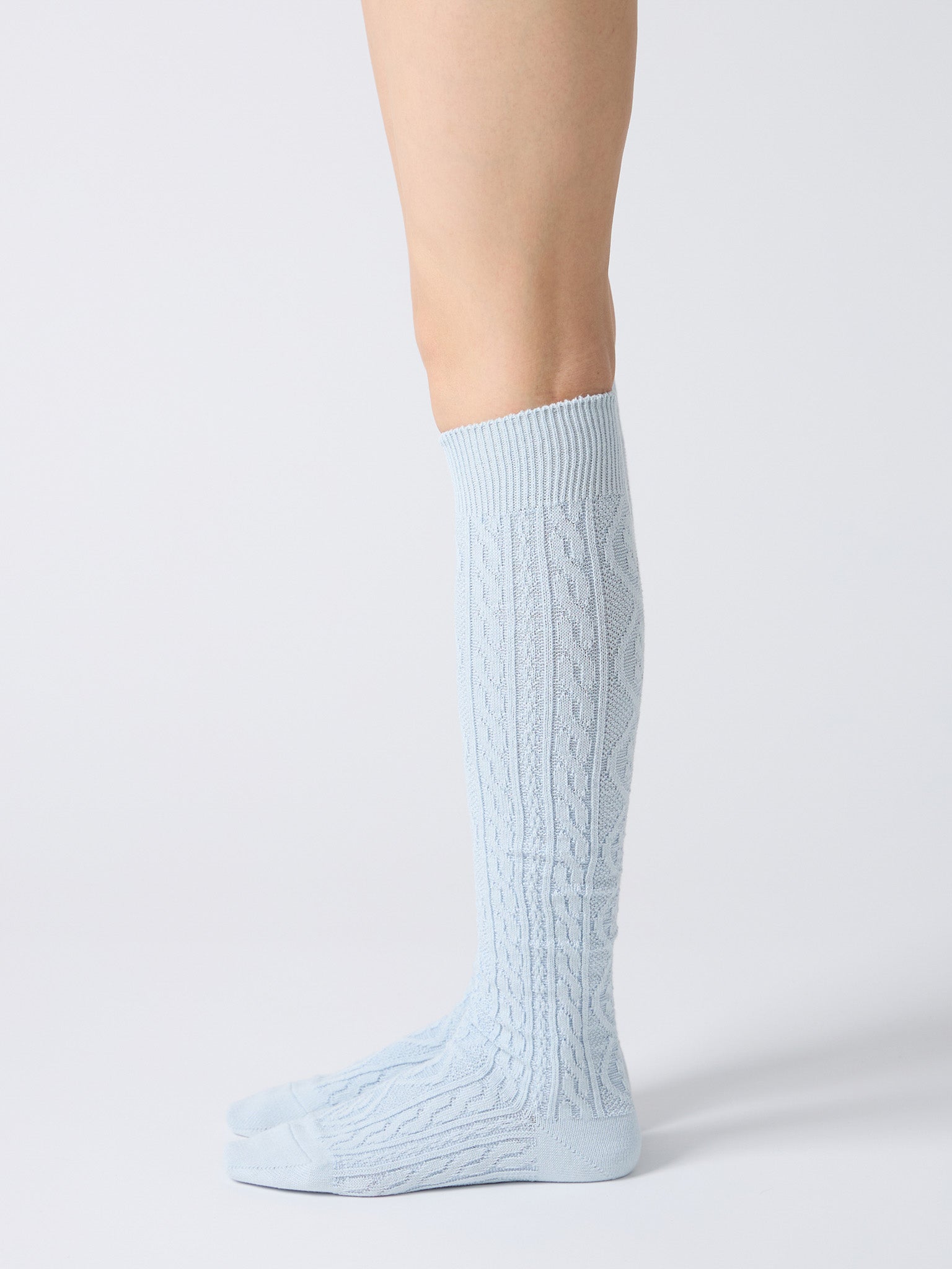 Cashmere Blend Cable Knee High Socks - Charcoal, Red, Light Blue
