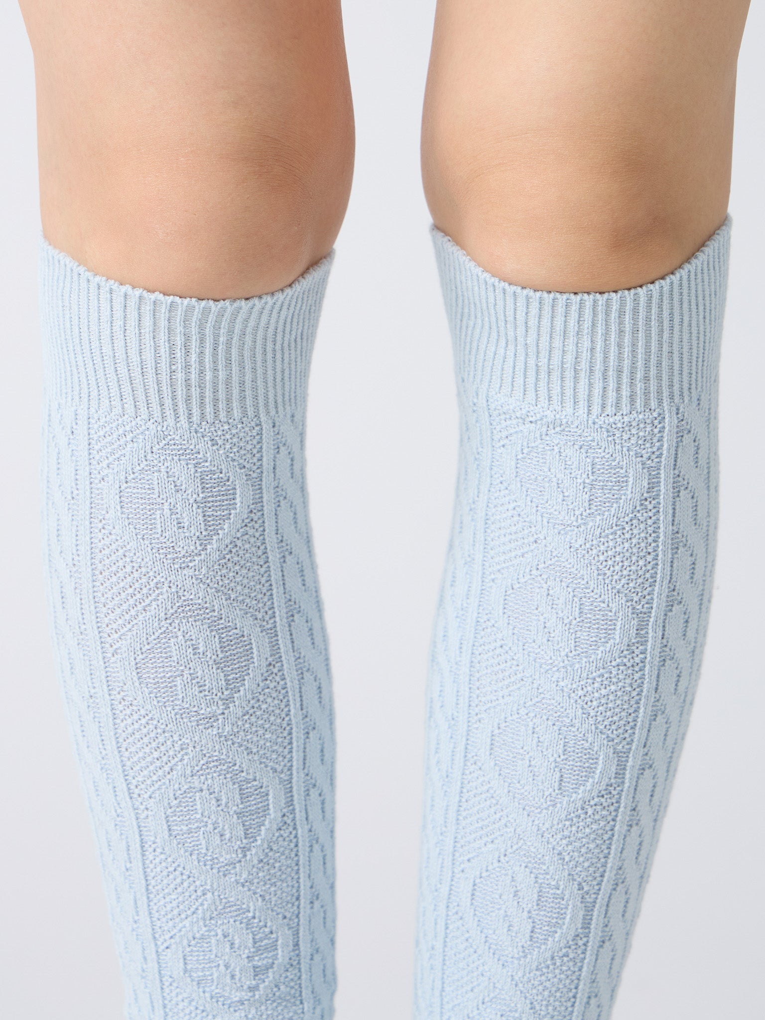 Cashmere Blend Cable Knee High Socks - Charcoal, Red, Light Blue