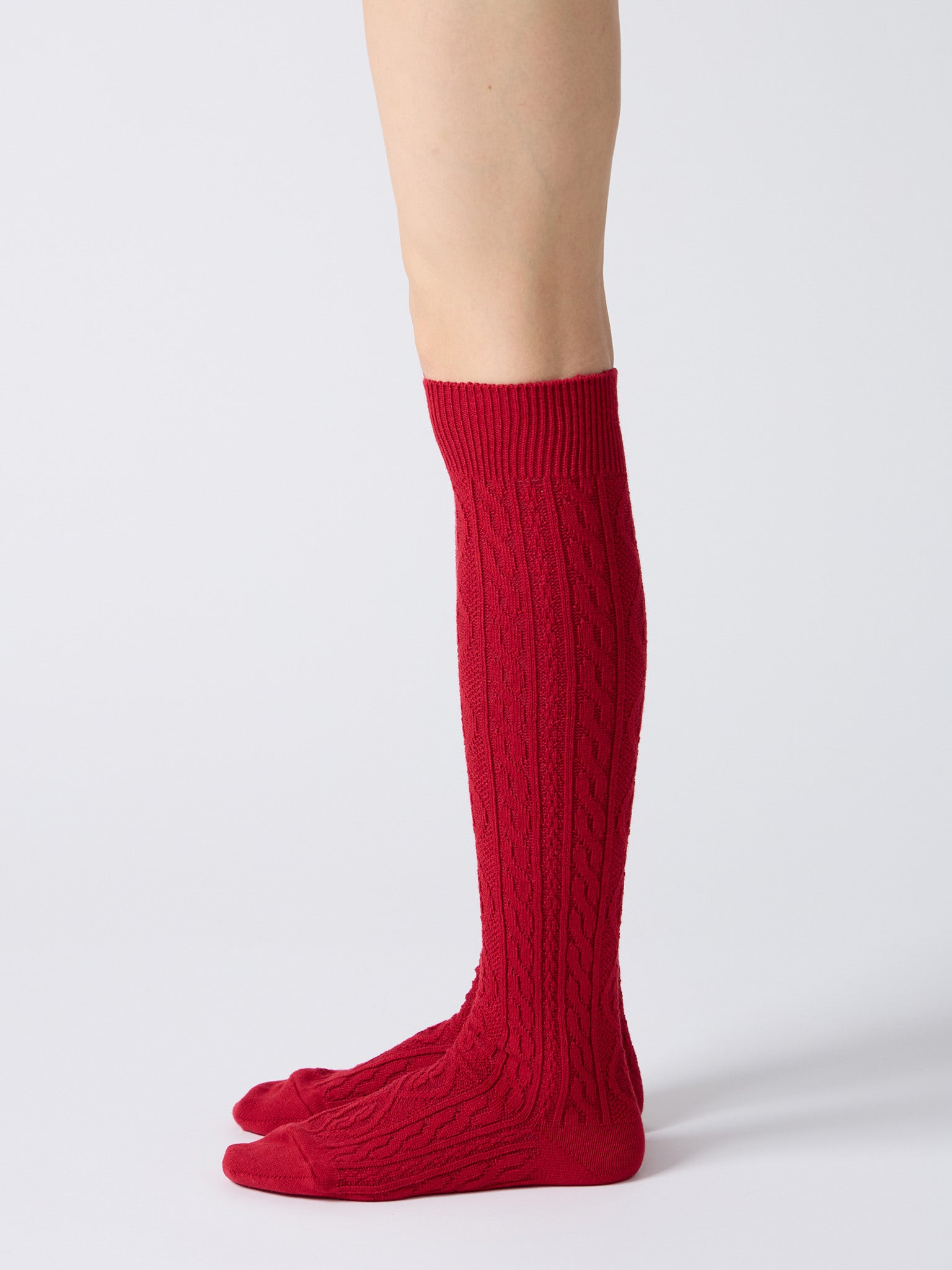 Cashmere Blend Cable Knee High Socks - Charcoal, Red, Light Blue