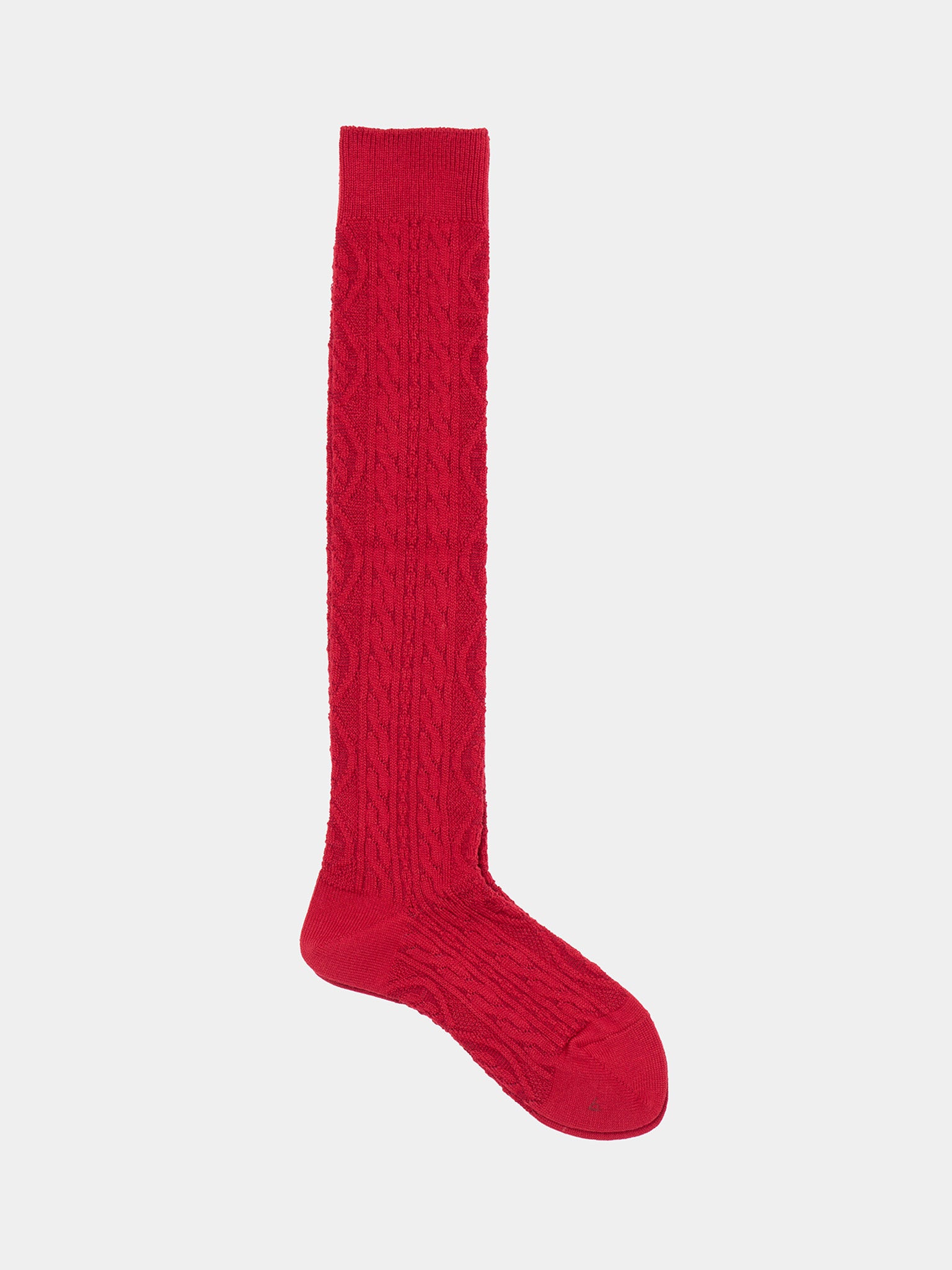 Cashmere Blend Cable Knee High Socks - Charcoal, Red, Light Blue