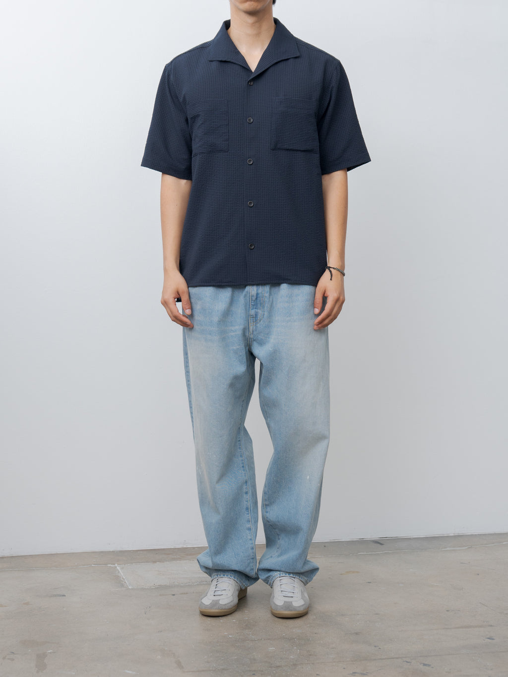 Namu Shop - Document Lightweight Seersucker Summer Shirt - Navy