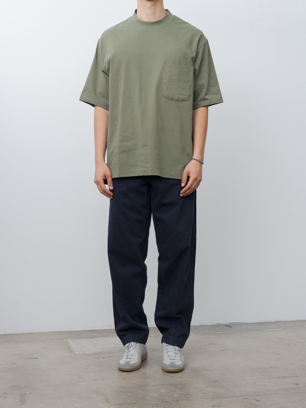 Namu Shop - Document Cotton Mock Neck Pocket T-Shirt - Khaki