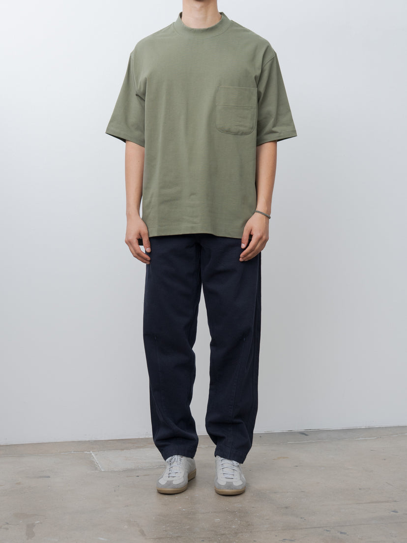 Namu Shop - Document Cotton Mock Neck Pocket T-Shirt - Khaki