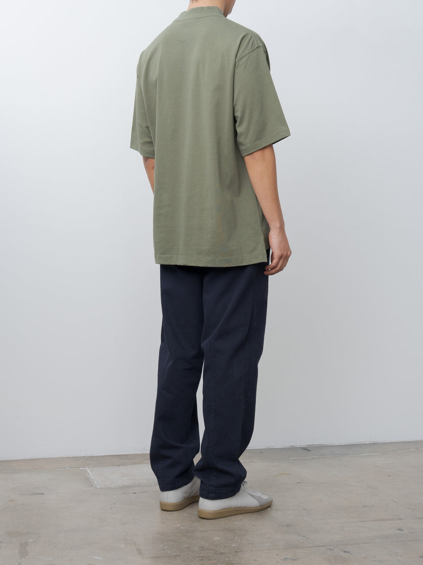 Namu Shop - Document Cotton Mock Neck Pocket T-Shirt - Khaki
