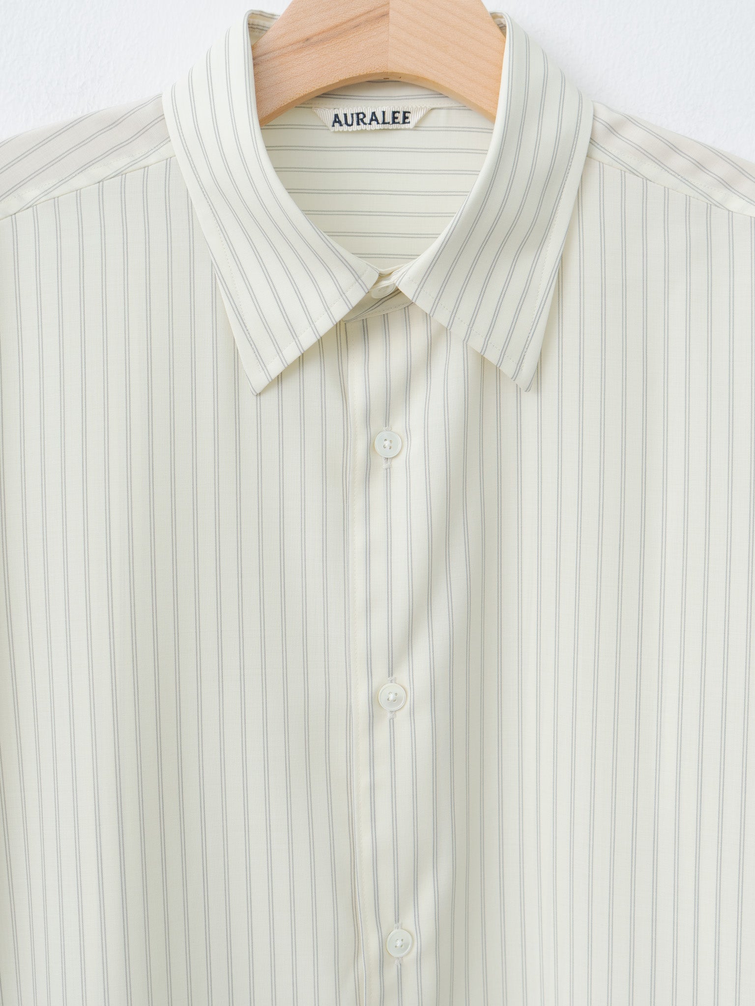 Namu Shop - Auralee Super Fine Wool Stripe Shirt - Ivory Stripe