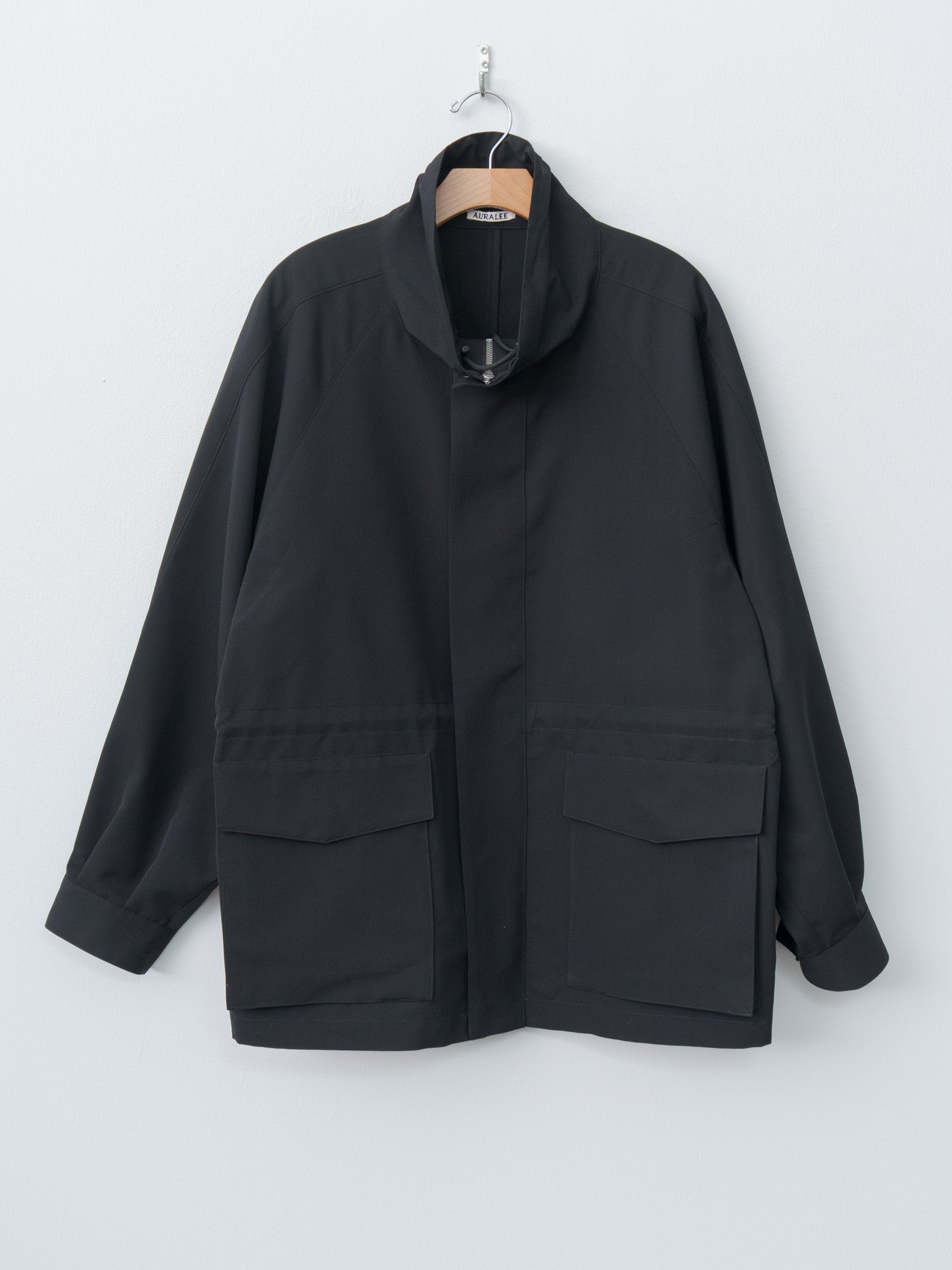 Namu Shop - Auralee Wool Max Canvas High Neck Zip Blouson - Black