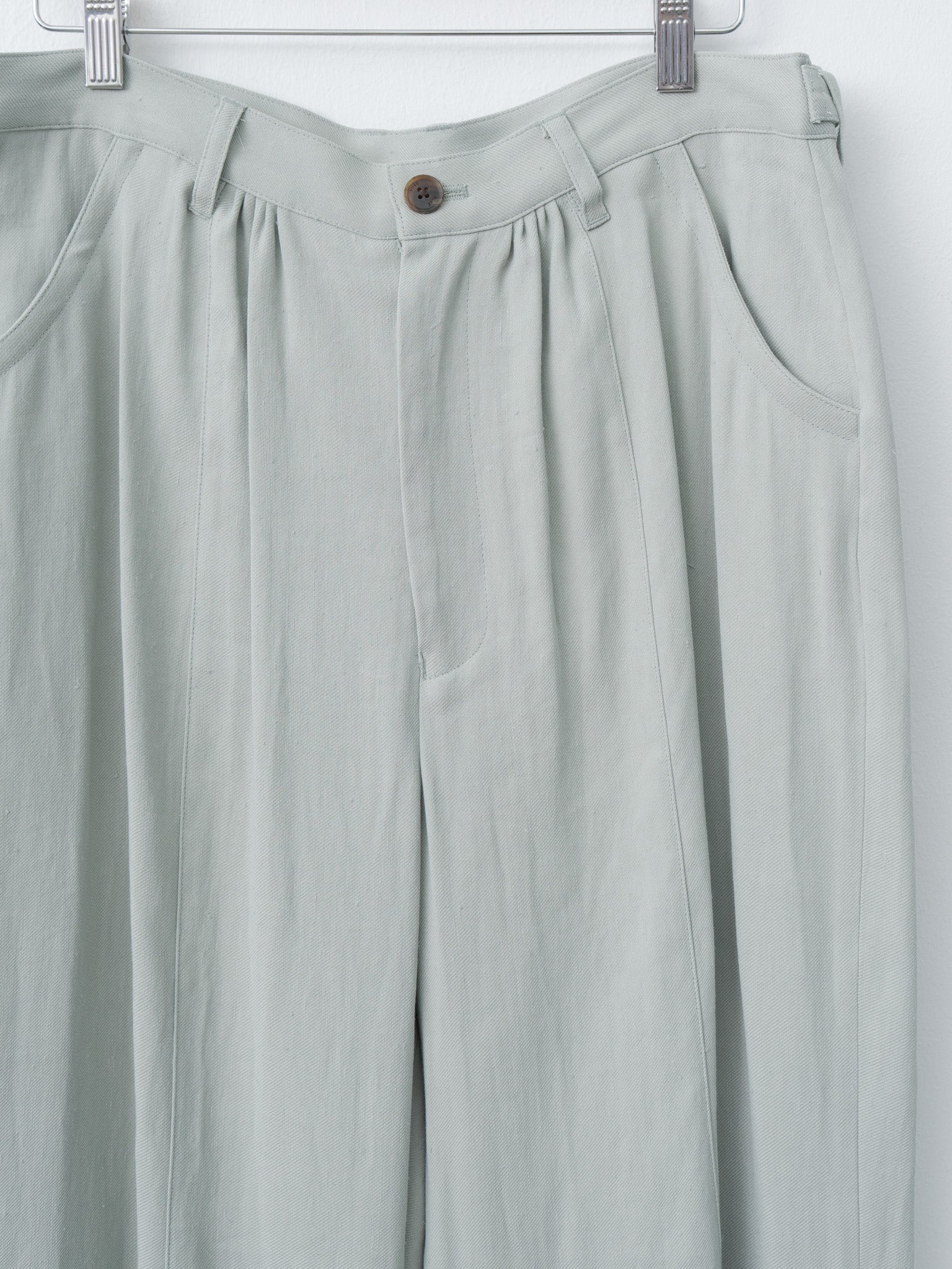 Namu Shop - Yoke Linen Acetate Front Gather Wide Trousers - Mist Green