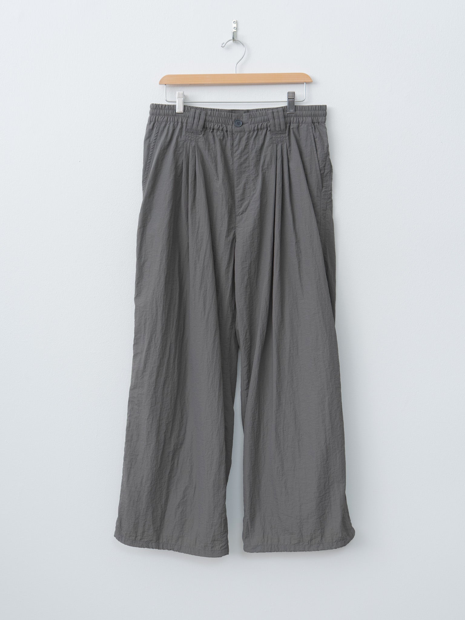 Namu Shop - Yoke Nylon 3Pleated Wide-Leg Easy Trousers - Charcoal Khaki