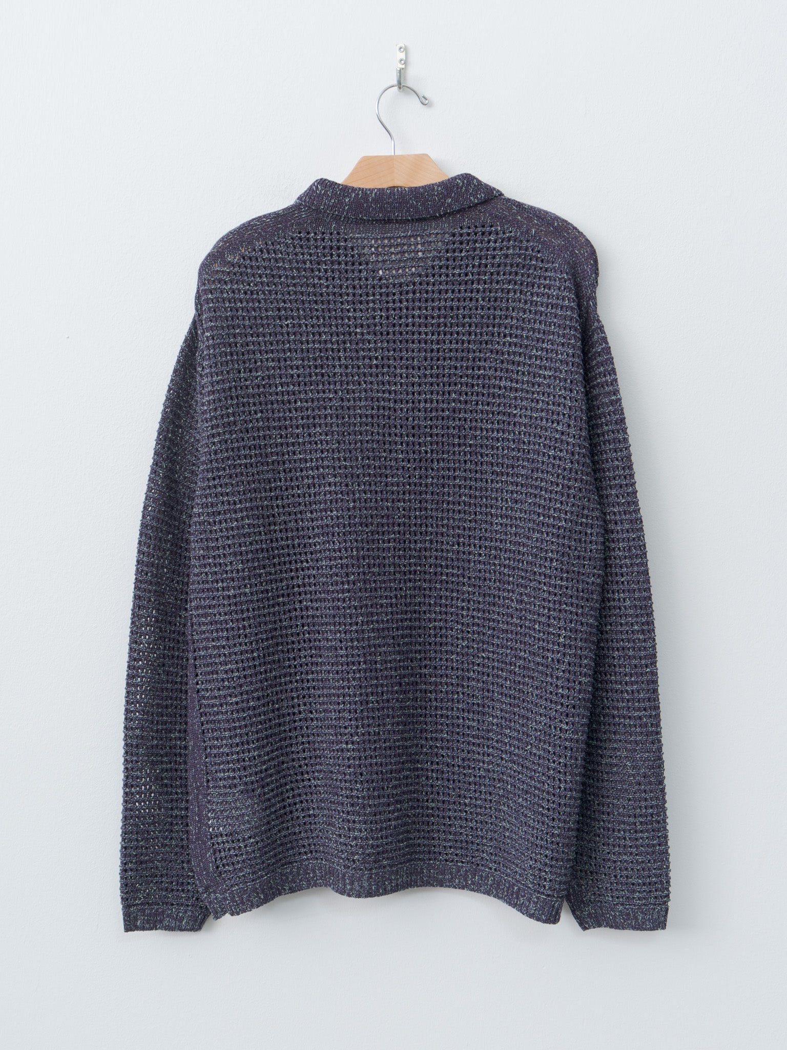 Namu Shop - Yoke Mesh Knitted Shirt Cardigan - Purple