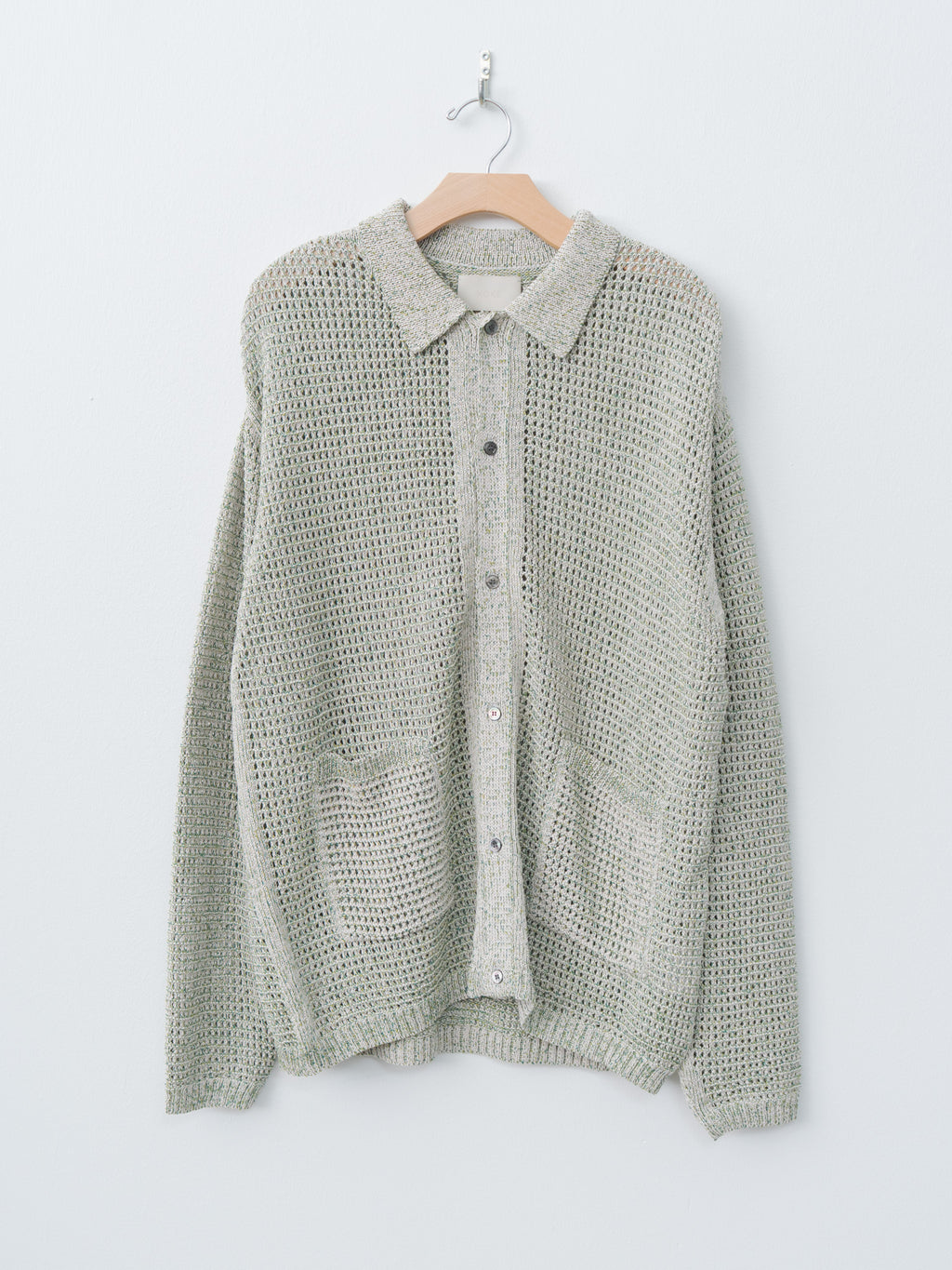 Namu Shop - Yoke Mesh Knitted Shirt Cardigan - White
