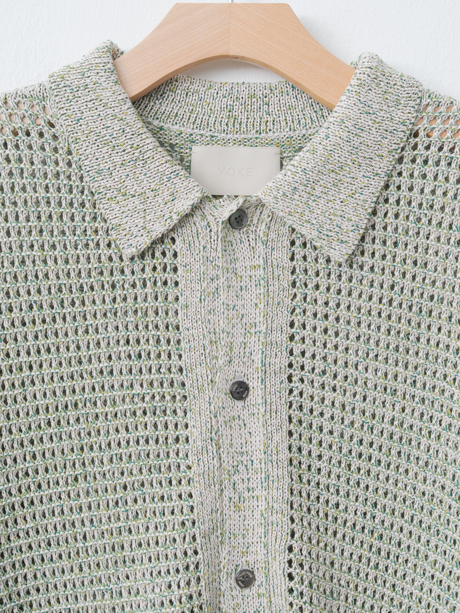 Namu Shop - Yoke Mesh Knitted Shirt Cardigan - White