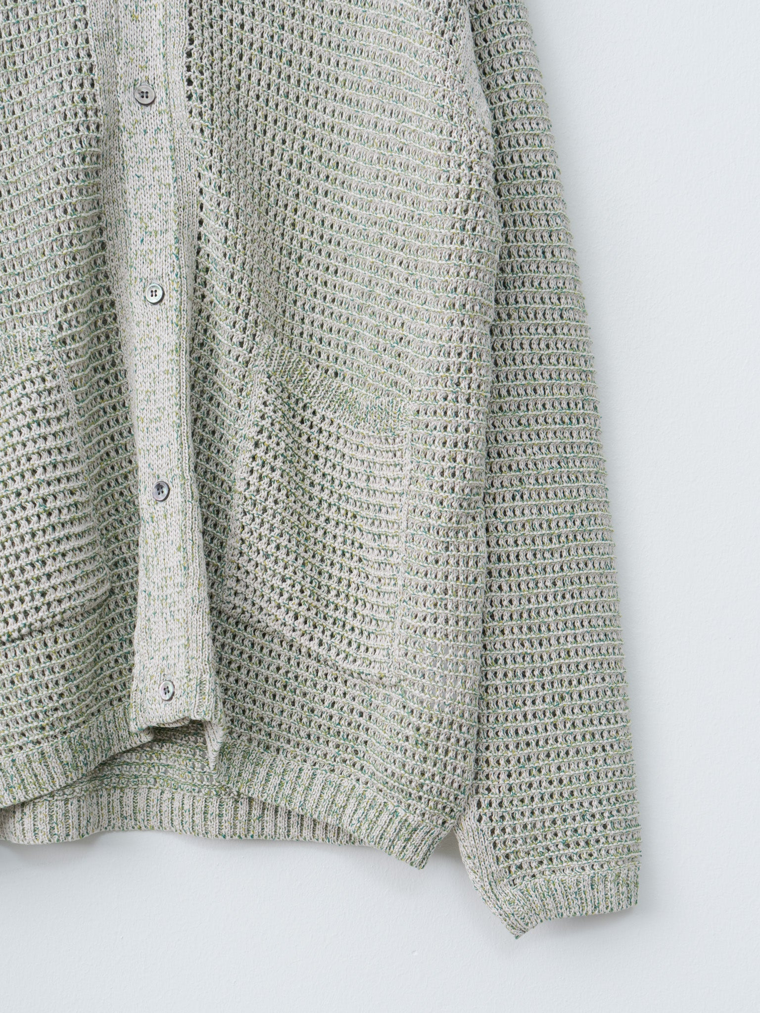 Namu Shop - Yoke Mesh Knitted Shirt Cardigan - White