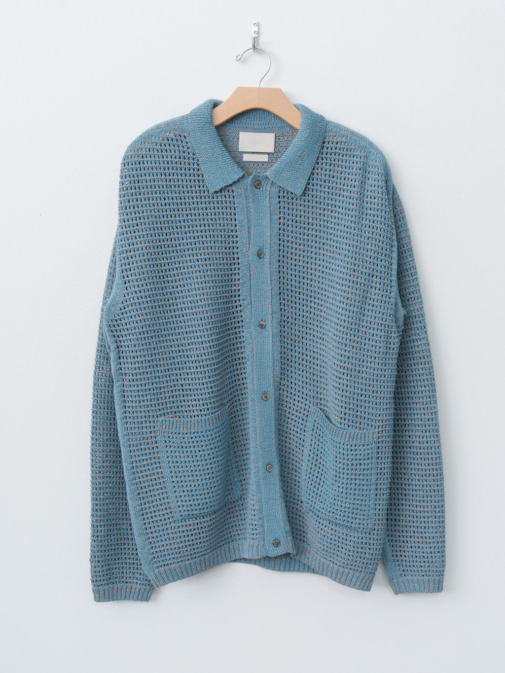Namu Shop - Yoke Mesh Knitted Shirt Cardigan - Blue