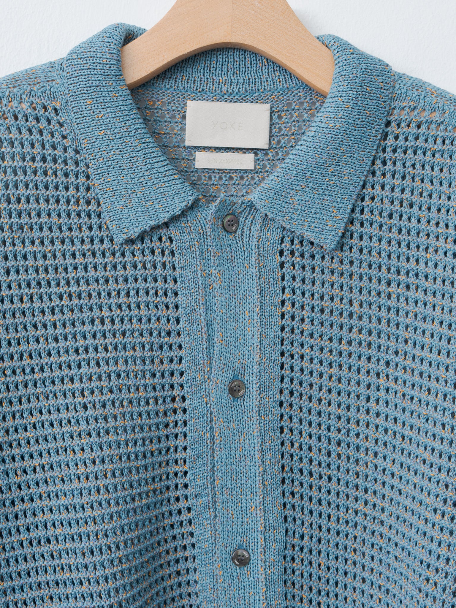 Namu Shop - Yoke Mesh Knitted Shirt Cardigan - Blue