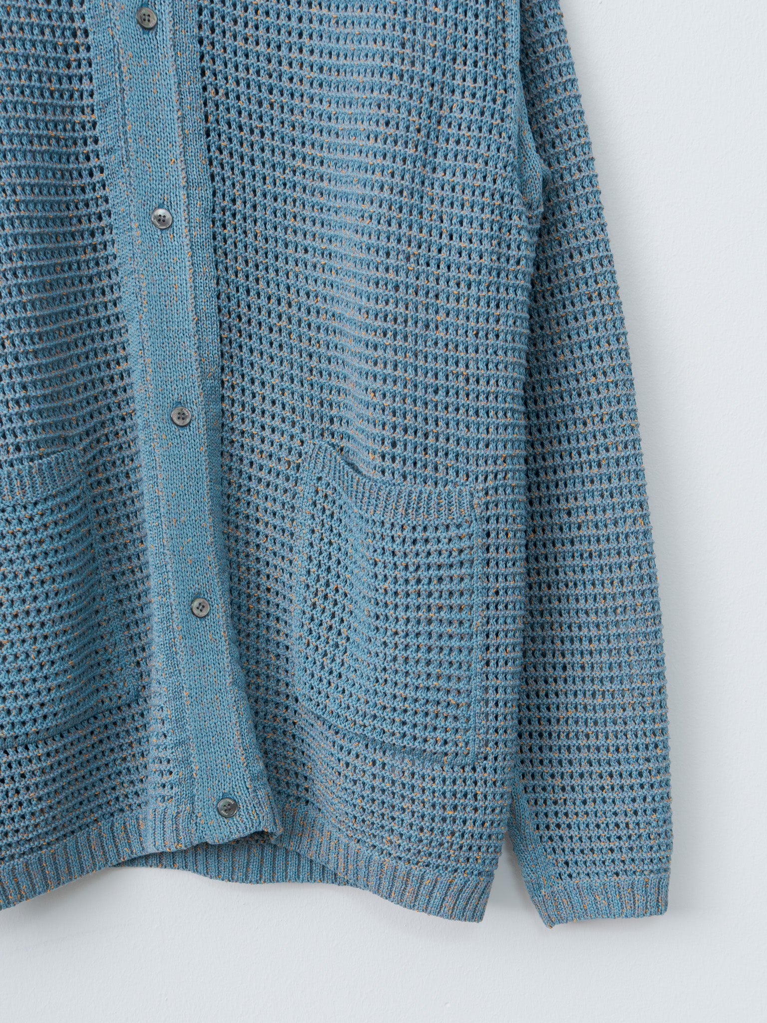 Namu Shop - Yoke Mesh Knitted Shirt Cardigan - Blue