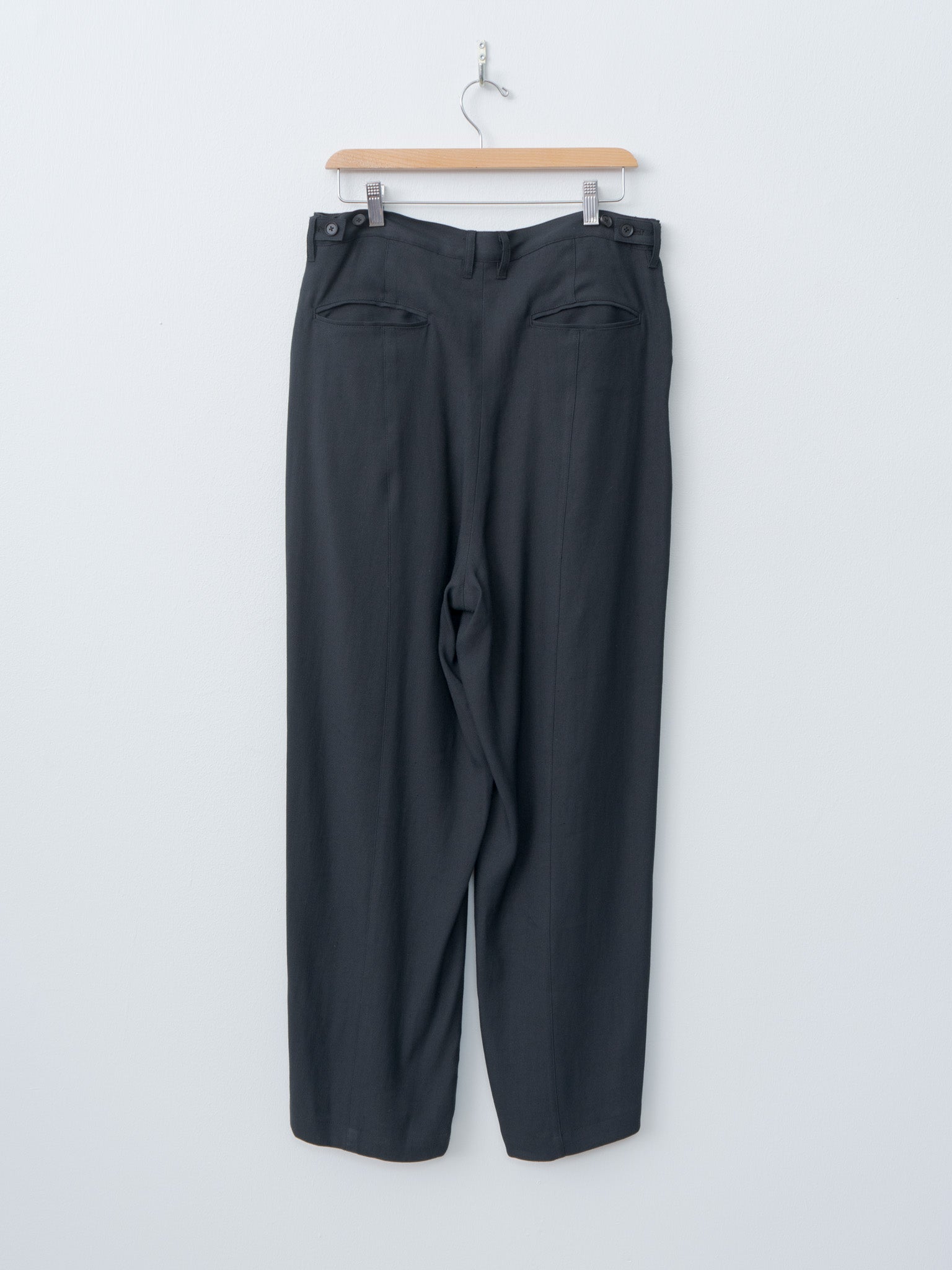 Namu Shop - Yoke Linen Acetate Front Gather Wide Trousers - Black