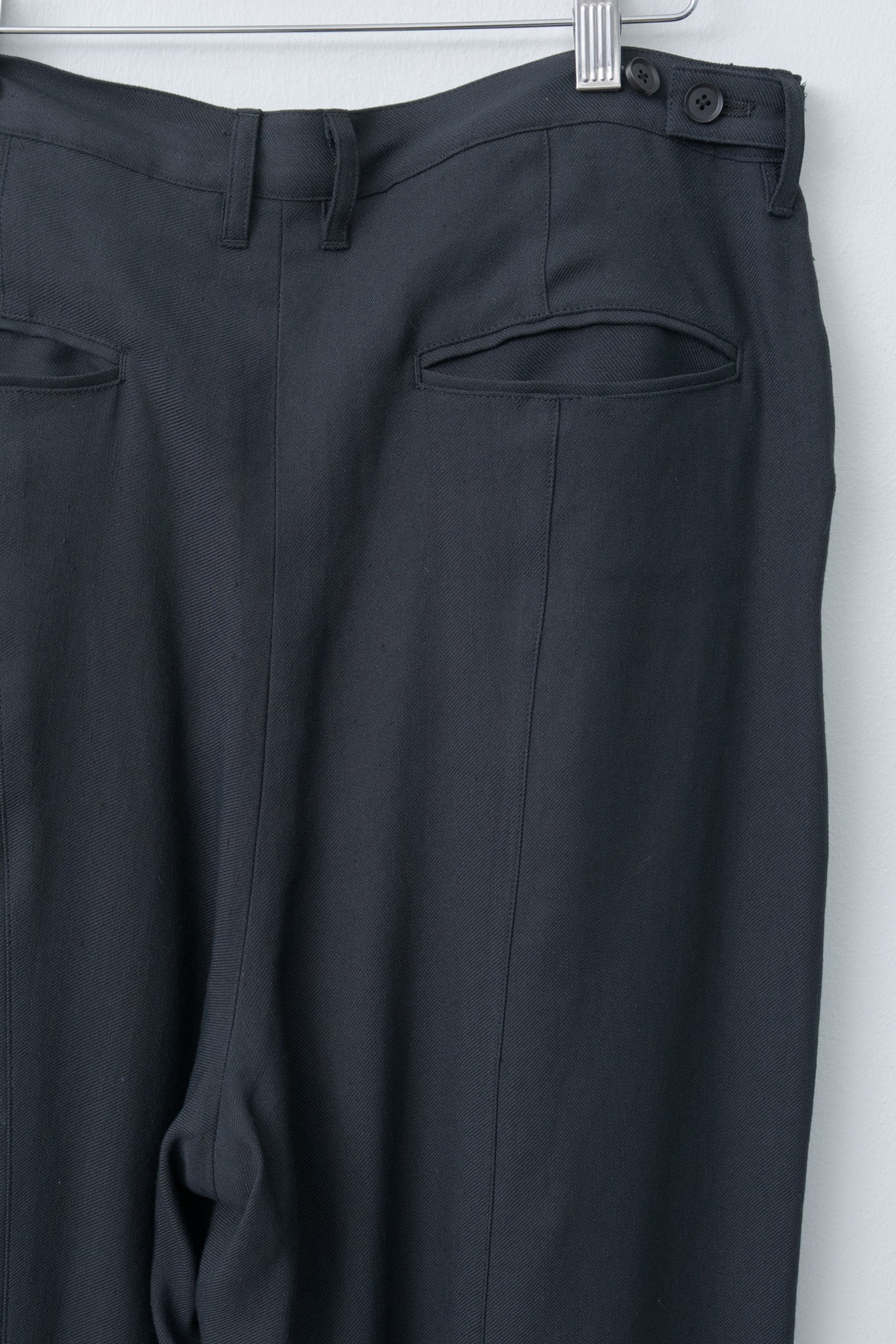 Namu Shop - Yoke Linen Acetate Front Gather Wide Trousers - Black