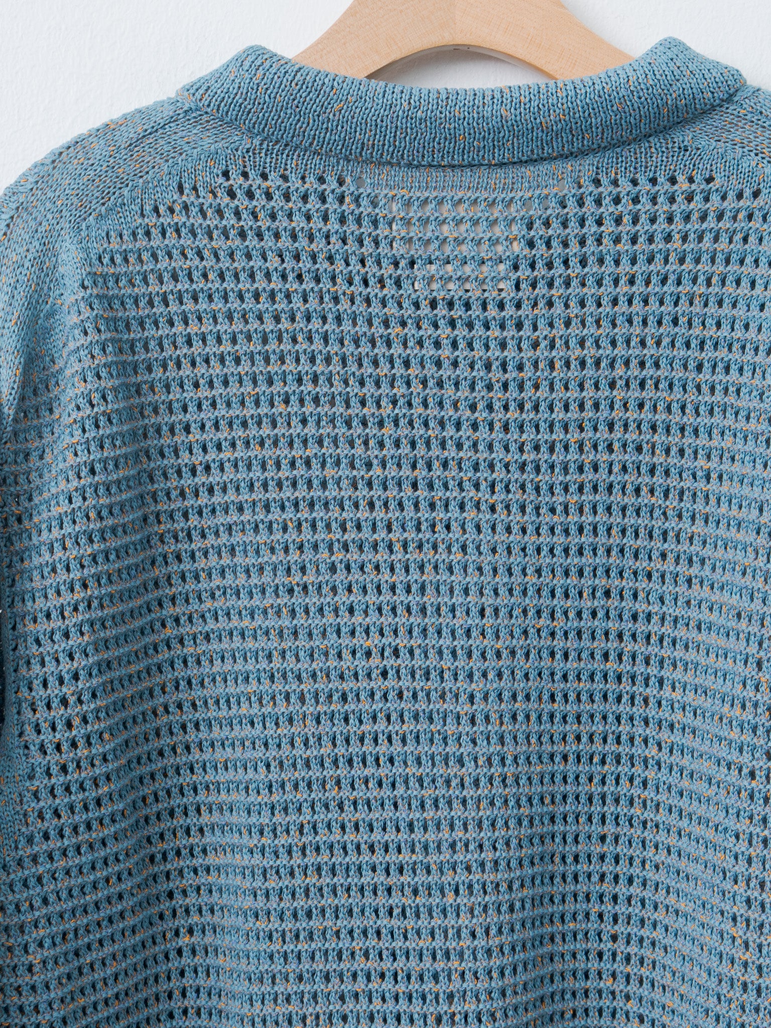 Namu Shop - Yoke Mesh Knitted Shirt Cardigan - Blue