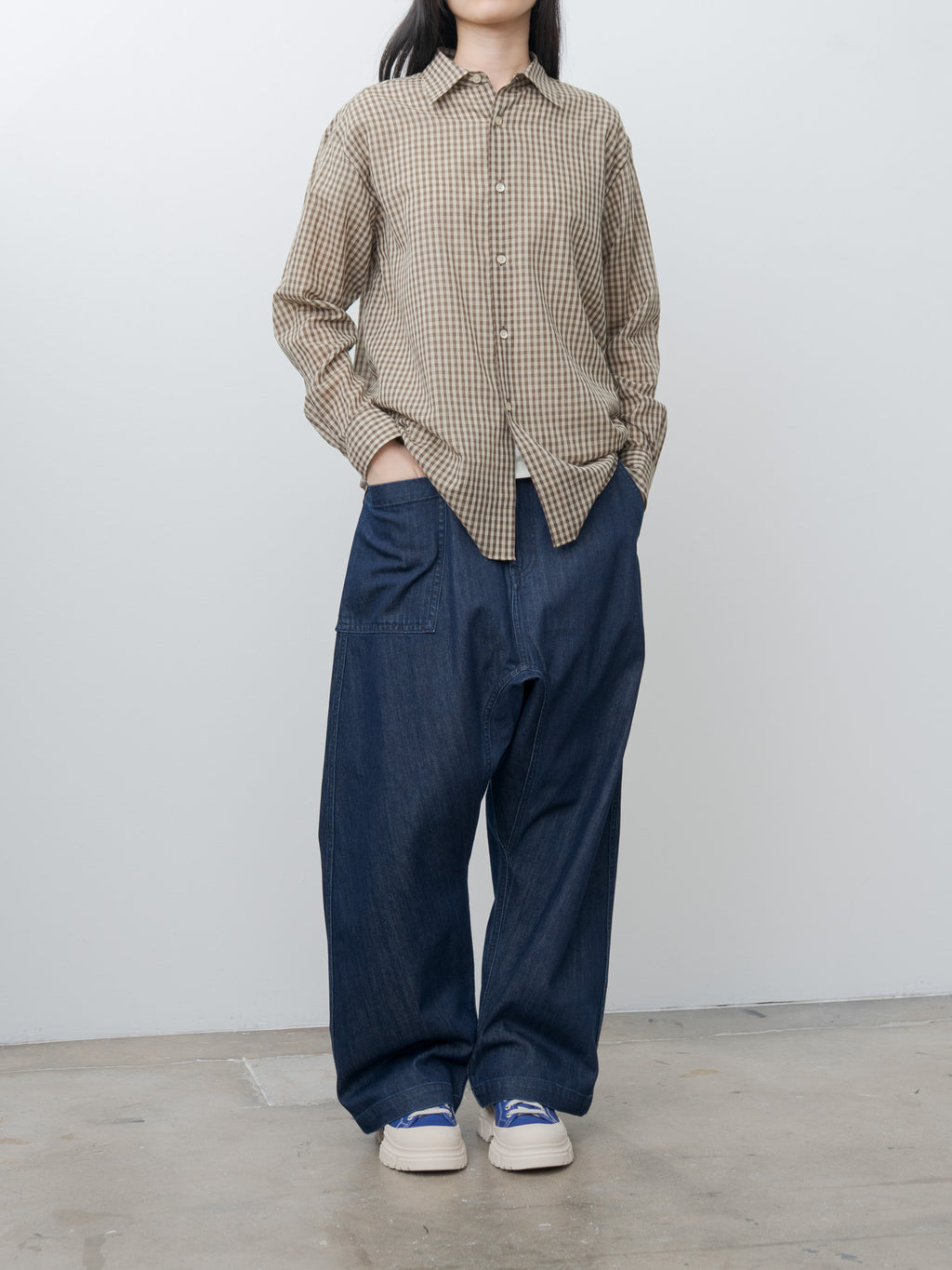 Namu Shop - Auralee Airy Light Cotton Check Big Shirt - Brown Gingham Check