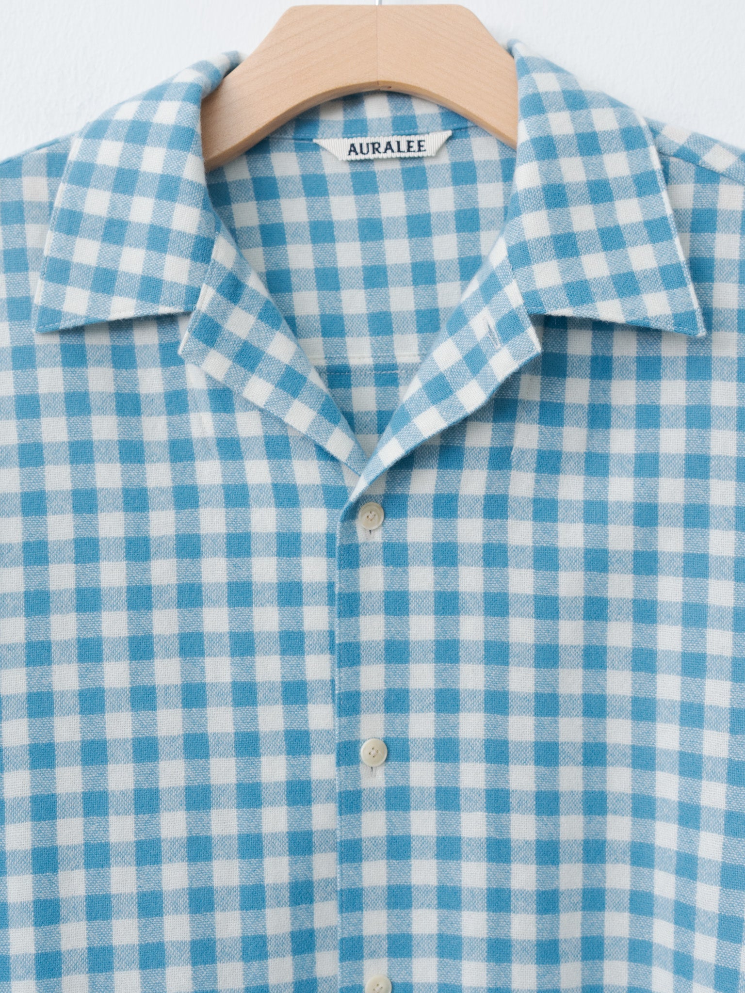 Namu Shop - Auralee Airy Smooth Cashmere Shirt Blouson - Light Blue Gingham Check
