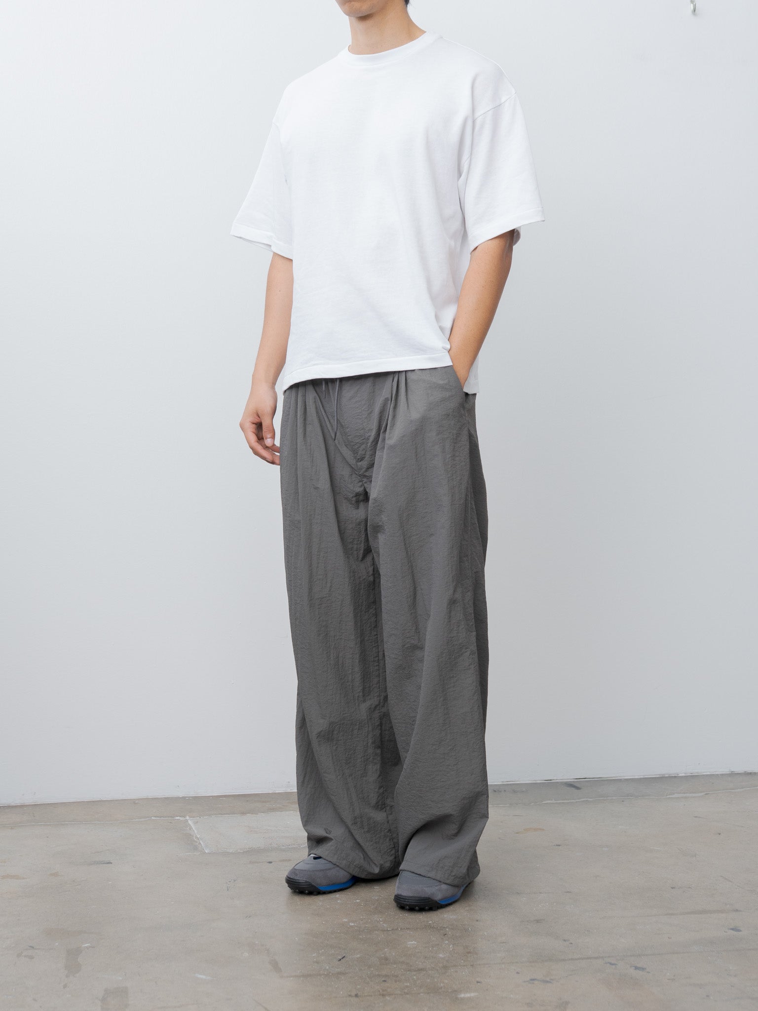 Namu Shop - Yoke Nylon 3Pleated Wide-Leg Easy Trousers - Charcoal Khaki