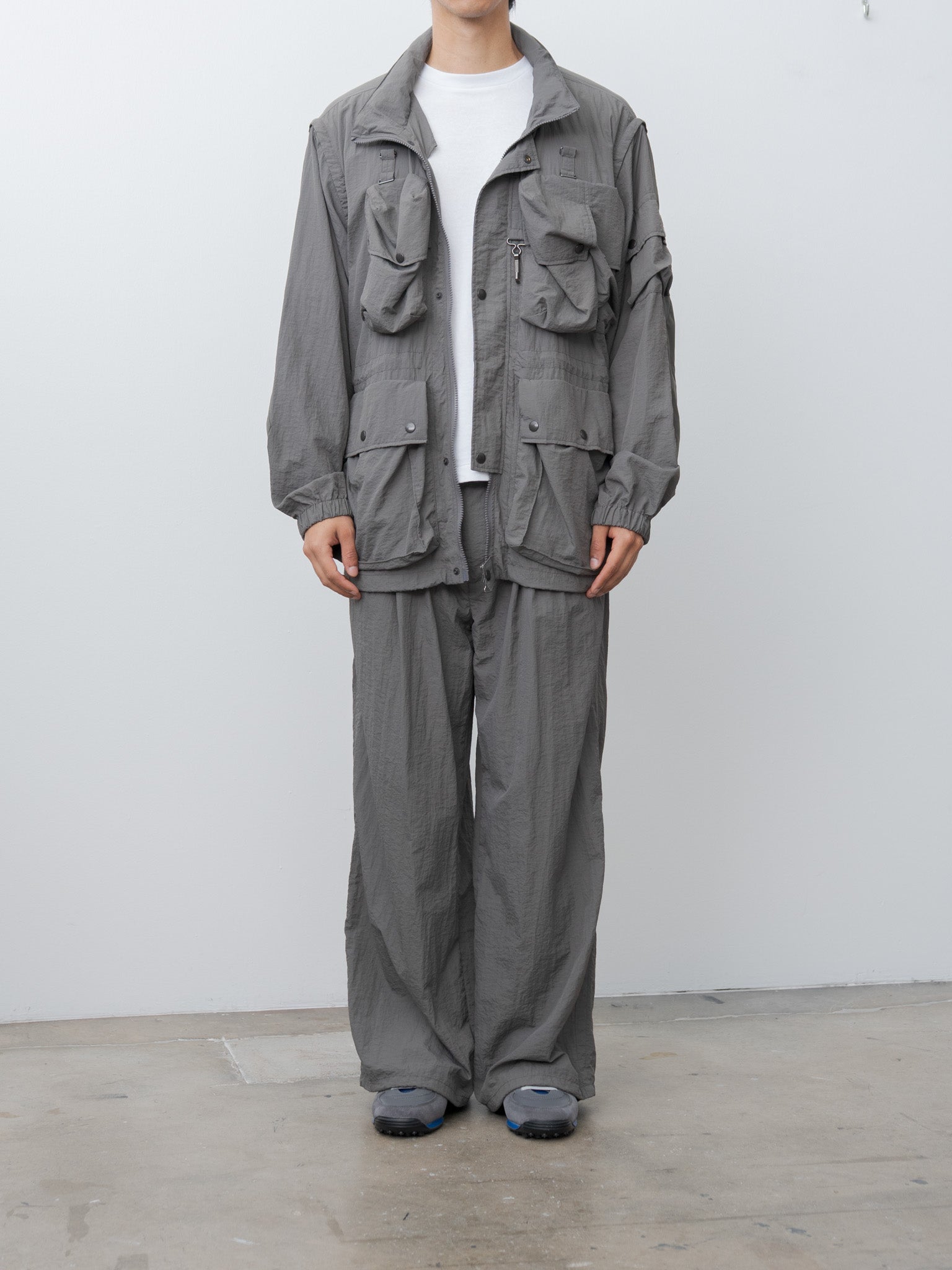 Namu Shop - Yoke Nylon 3Pleated Wide-Leg Easy Trousers - Charcoal Khaki