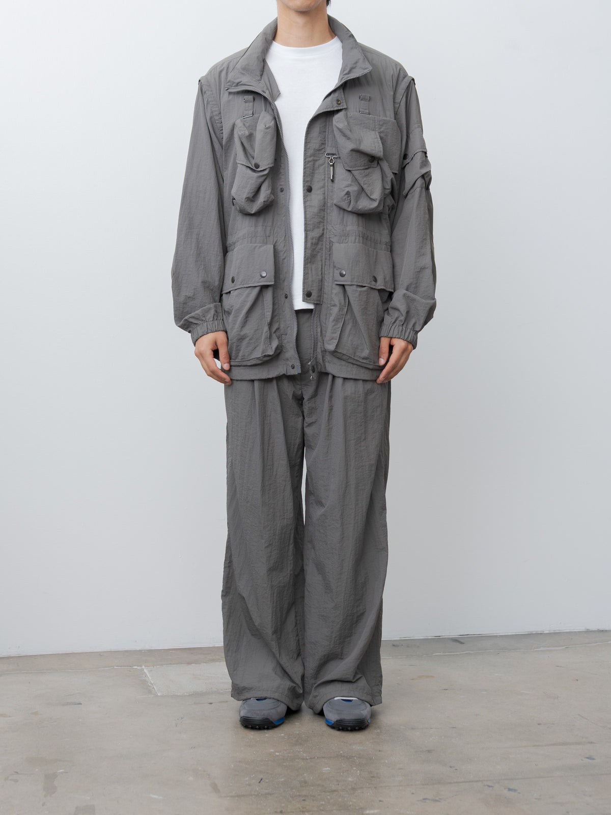 Namu Shop - Yoke Nylon Multi Pockets Detachable Utility Blouson - Charcoal Khaki
