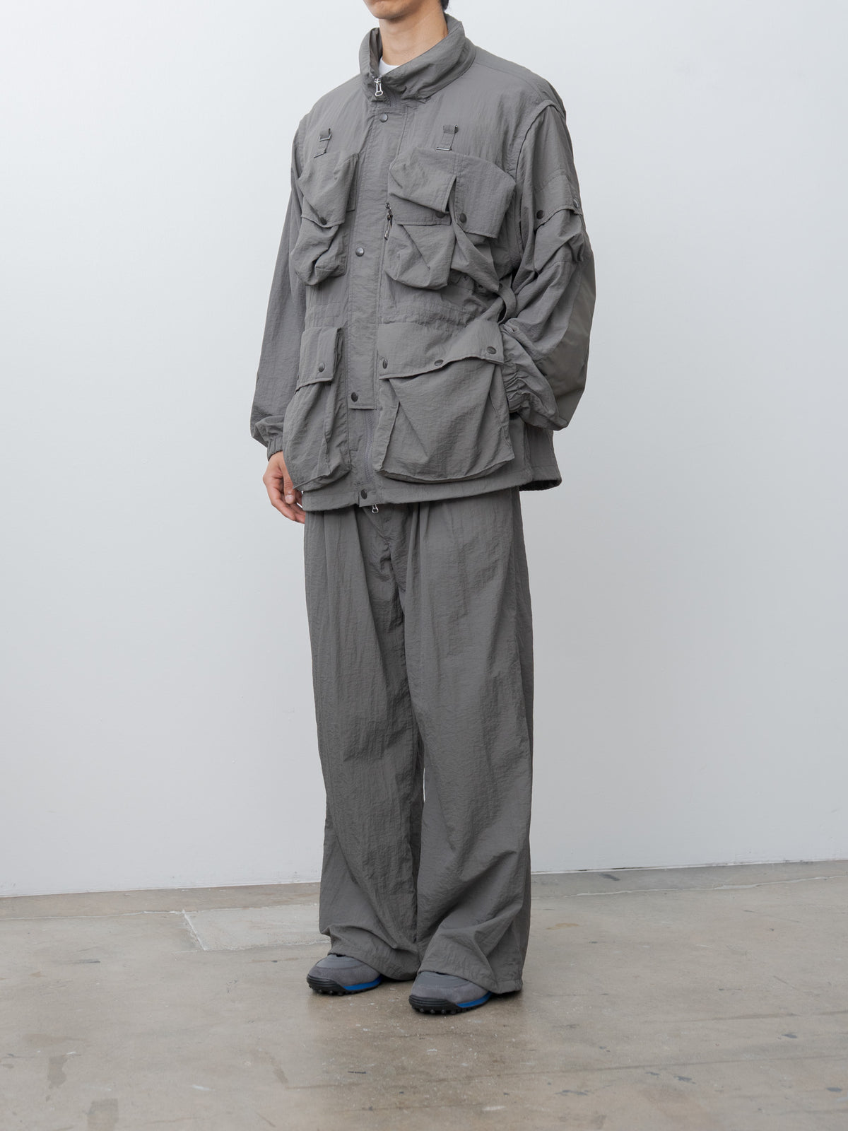 Namu Shop - Yoke Nylon Multi Pockets Detachable Utility Blouson - Charcoal Khaki