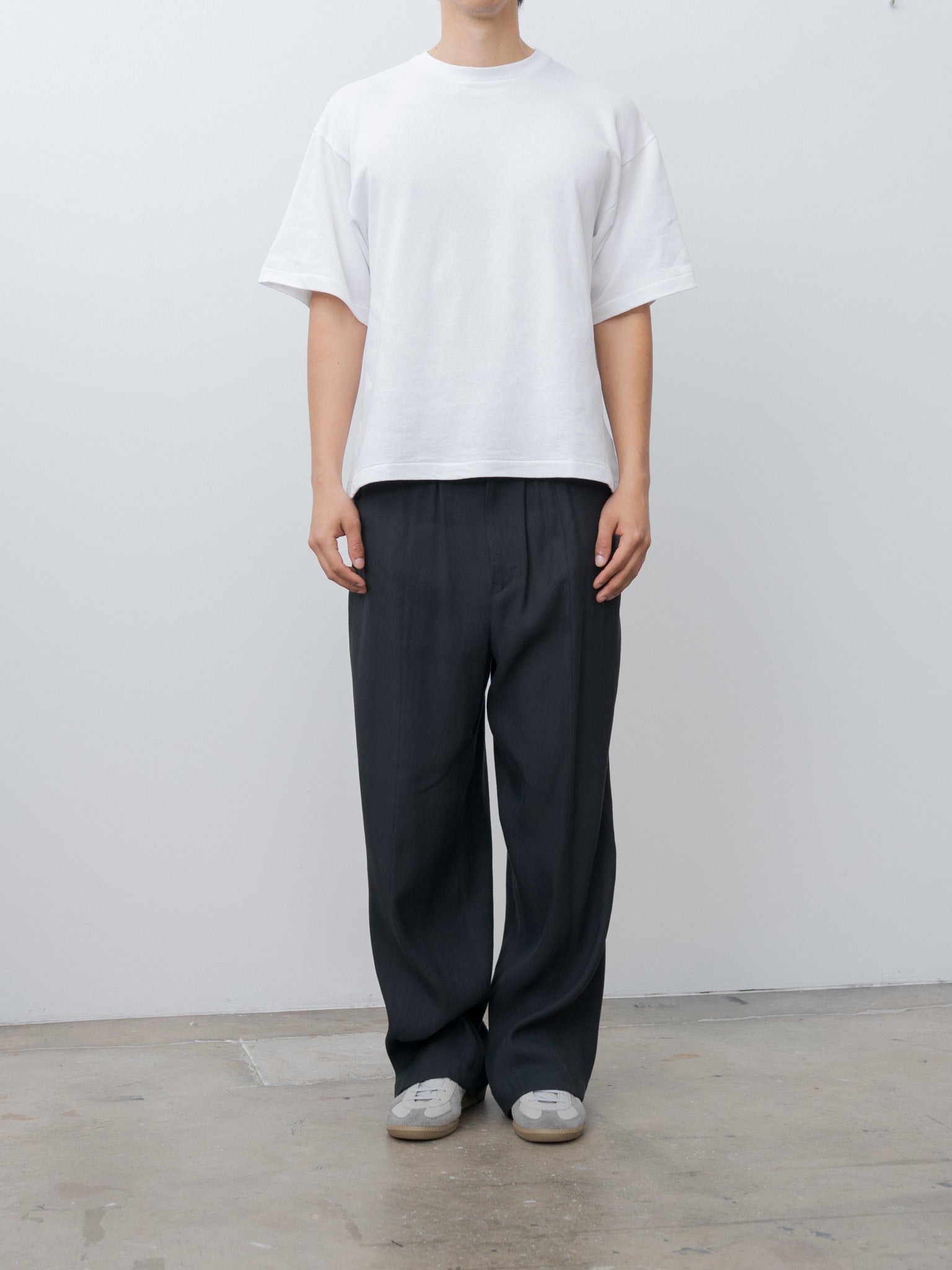 Namu Shop - Yoke Linen Acetate Front Gather Wide Trousers - Black