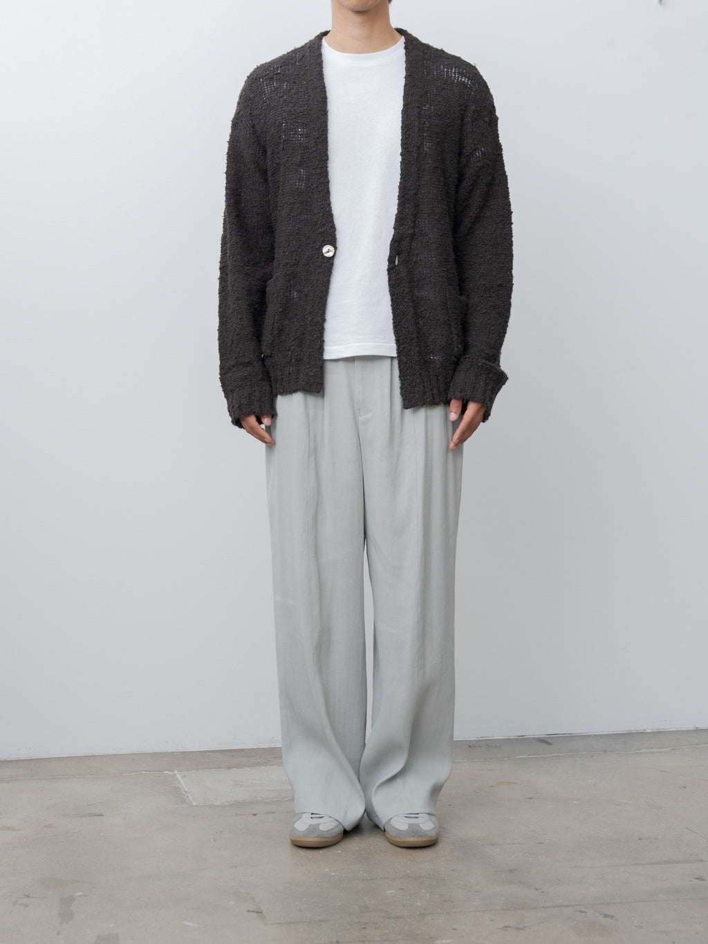 Namu Shop - Yoke Linen Slub Cardigan - Brown